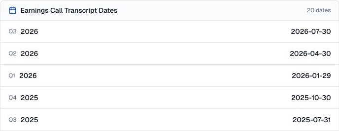 Finance Agent Apple earnings call transcript dates showing fiscal quarters, fiscal years, and call dates