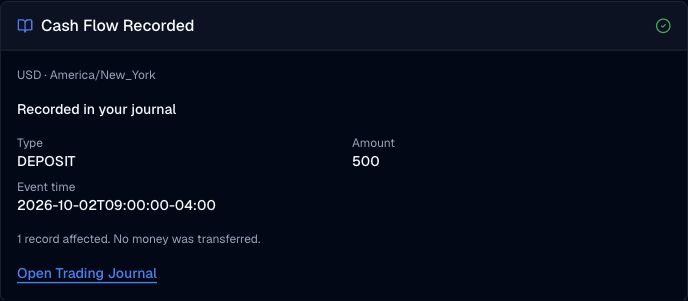 Native confirmation of a synthetic deposit recorded in a USD journal.