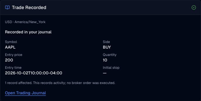 Native confirmation of a synthetic AAPL trade recorded in a USD journal.